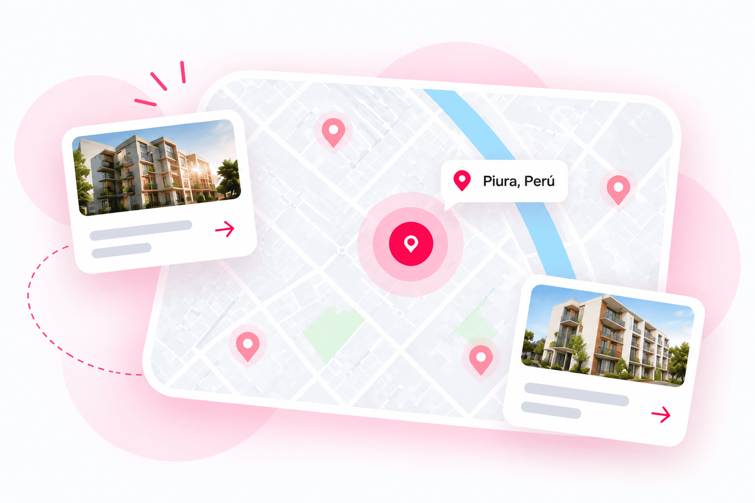 Mapa ilustrado de proyectos inmobiliarios en Piura