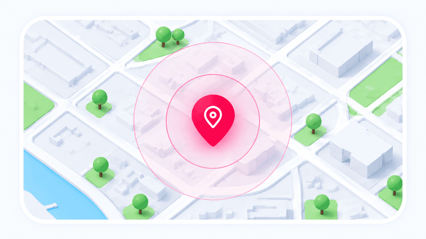 Ilustración isométrica de un mapa urbano con un marcador de ubicación